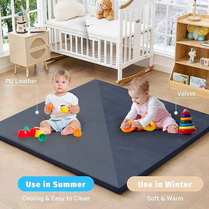 Waterproof Baby Play Mat for Floor Memory Foam 47 * 47 Cushion Playpen Playmat Tummy Time Crawling Mat Nursery Rug Thick Pad Create Soft & Safe Area for Infants,Toddler,Kids,Navy
