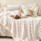 NEWCOSPLAY Super Soft Twin Blanket Ivory Premium Silky Flannel Fleece 3D Ribbed Jacquard Lightweight Bed Blanket All Season Use (Ivory Ribbed, Twin(60"x80"))