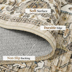 8x10 Area Rugs for Living Room, Vintage Washable Rug with Non-Slip Backing, Stain Resistant Large Area Rug for Dining Room, Soft Rugs for Bedroom (Beige/Brown, 8'x10')