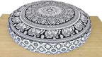 CRAFT KALA Mandala Floor Pillow Cushion Cover Seating Throw Cover Hippie Decorative Bohemian Ottoman Poufs Pom Pom Pillow Cases Boho Indian Cotton Living Room Home Décor 35" Round, Black and Elephant