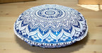 ICC 32" Blue Mandala Floor Pillow Cushion Cover Seating Throw Cover Hippie Decorative Bohemian Ottoman Poufs Cover, Pom Pom Pillow Cases, Boho Indian