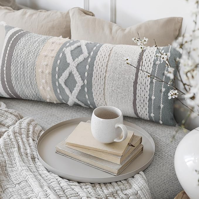 Decorative Boho Lumbar Pillow Cover 14x36 – Beautiful Throw Pillow with Soft Texture for Bed, Couch Decor or as Body Cushion – A Stylish Addition to Your Bedroom