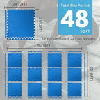 Art3d 48 Sq.Ft Eva Puzzle Exercise Mats, 1/2" Thick Foam Interlocking Tiles for Flooring, Workout, Gym Equipments, Pack of 12, Blue