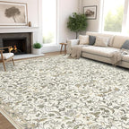 9×12 Washable Large Area Rugs for Living Room, Floral Soft Rug Non Slip Stain Resistant Carpet for Bedroom Dining Room Kitchen Farmhouse Home Decor，Beige Multi 061