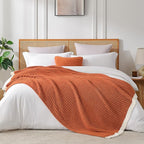 Snuggle Sac Ribbed Burnt Orange Fall Throw Blanket for Couch, Fuzzy Microfiber Knit Blankets for Couch, Sofa, Travel, Burnt Orange, 50x60 inches