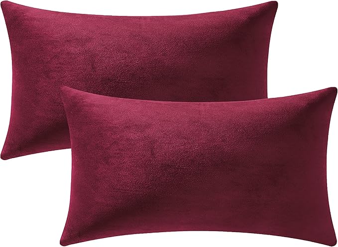 Lumbar Pillow Covers 12x20 Burgundy: Pack of 2 Cozy Soft Velvet Rectangular Modern Luxury Decorative Throw Pillow Cases for Christmas Sofa Couch Living Room Bed Home Decor