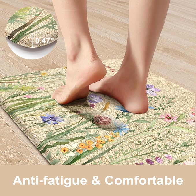 KIMODE Anti Fatigue Kitchen Mats for Floor 24"x59", Farmhouse Kitchen Runner Rug, Cushioned Kitchen Floor Mats Non Slip, Comfort Memory Foam Standing Mats for Laundry Office Sink Desk Brown