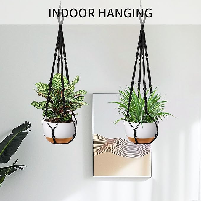 Macrame Plant Hanger - Fits 4 to 13 inches Pots for Indoor Outdoor, 35 Inch, Set of 2, Black (POTS NOT Included)