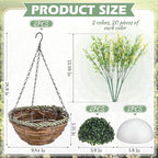 2 Sets Artificial Lavender Flowers with Hanging Basket for Outdoor Indoor Artificial Faux Hanging Flowers Plants Rattan Lining for Porch Garden Yard Spring Summer Decor(White,Yellow)
