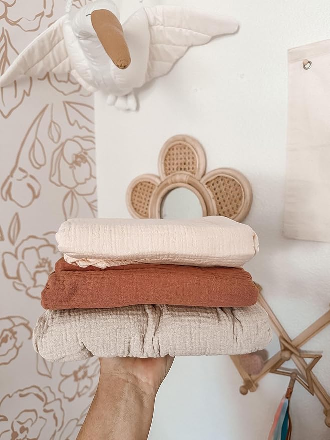 meowcards Muslin Swaddle Blankets for Baby, Unisex Baby Boys Girls Essentials, Large 47 x 47 inches, Boho Receiving Blankets Newborn Registry Must Haves (Beige & Cream)