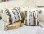 Boho Throw Pillow Covers 18x18 Aesthetic Neutral Boucle Couch Pillow Cover Rainbow Striped Decorative Accent Pillow Case for Couch Bed Sofa Farmhouse,Modern Funky,Set of 2 Brown-Grey