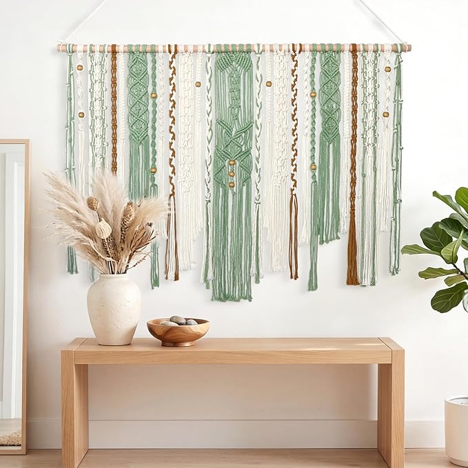 MEIVINES Macrame Wall Hanging Large Wall Art Handmade Woven Tapestry Boho Tapestry Macrame Wall Decor Art Home decoration for Living Room Bedroom Apartment Dorm Wedding Party 38" x 29"