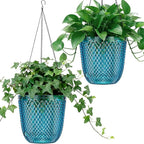 QCQHDU Self Watering Hanging Pots, 2 Pack 7.2 Inch Hanging Planters for Indoor Plants, Plant Hanger with Drainage Holes and 3 Hooks Chains for Garden Home (Klein Blue)