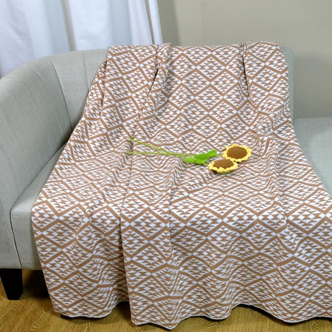 Knitted Full Size Throw Blanket - Lightweight Breathable Summer Soft Blanket of Polyester Imitation Cotton for Anti-Static,Luxury Throws for Bed, Couch and Sofa,Cozy Decorative Blankets,D2