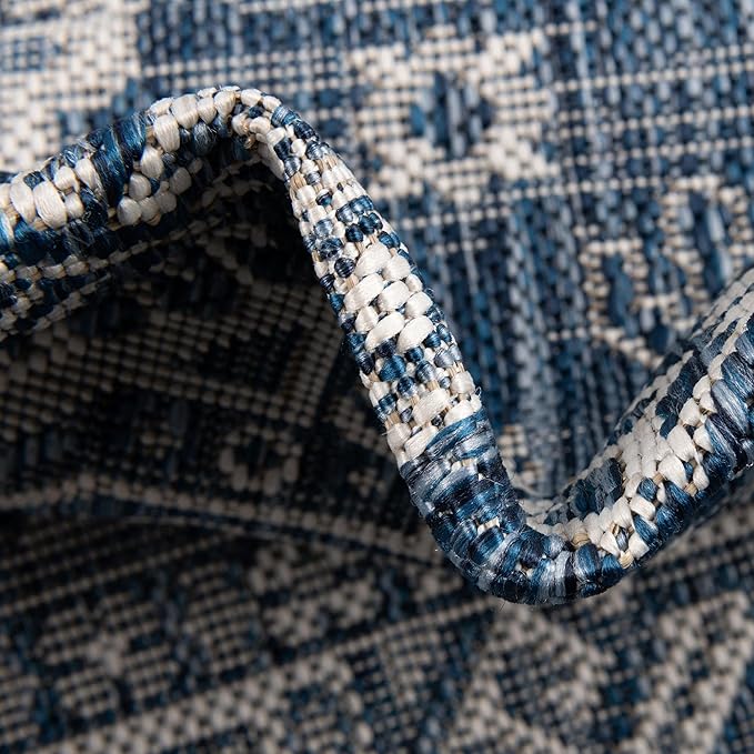 Rugs.com Outdoor Aztec Collection Rug – 10' x 14' Blue Flatweave Rug Perfect for Living Rooms, Large Dining Rooms, Open Floorplans