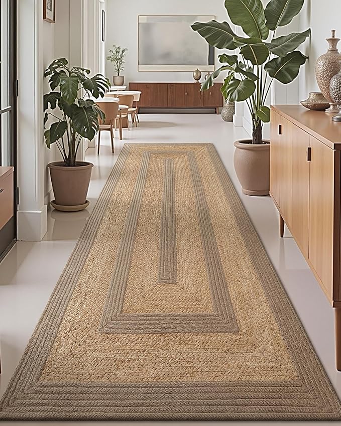 LUMI 3x8 Jute and Raffia Braided Runner Rug for Hallway, Natural Rustic Carpet Non Slip, Area Mat Indoor High Traffic for Living Room, Entryway, Kitchen, Laundry