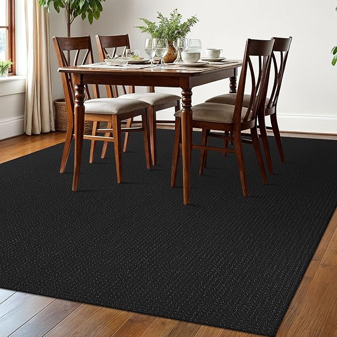EARTHALL Woven Area Rugs 6x9 Ft Washable Living Room Rugs Non Slip Rubber Backed Dining Room Rug Braided Bedroom Rugs Indoor Floor Carpet for Living Room, Bedroom, Dining Room, Black/Grey