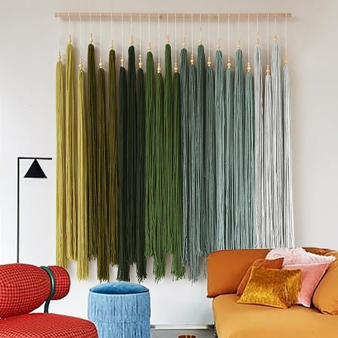 IOWER Macrame Wall Hanging Large Yarn Fiber Wall Art Geometric Aesthetic Beaded Tassel Chic Home Decor for Bedroom Living Room 39" W x 45" L