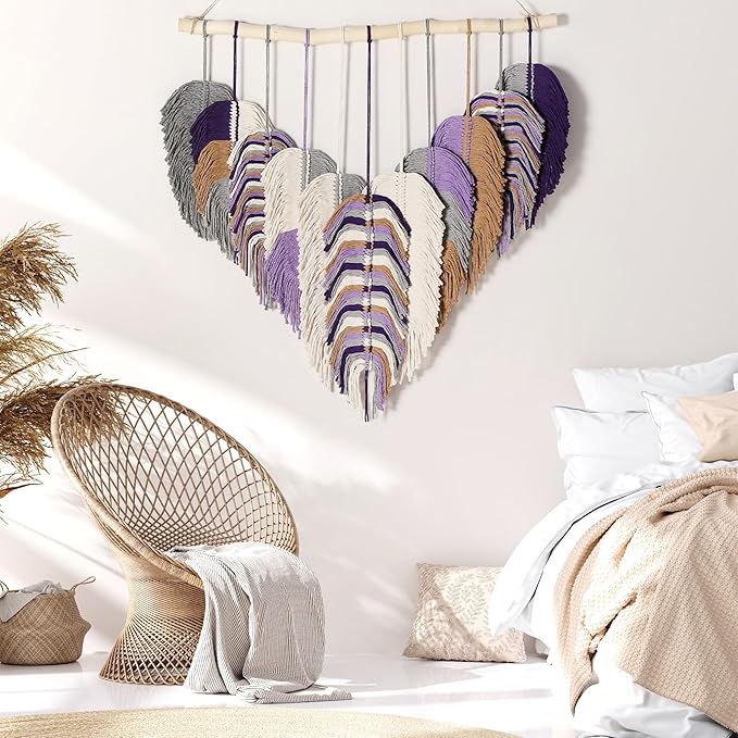 Amestrina Boho Tapestry for Bedroom, Boho Wall Decor for Bedroom, Large Wall Art for Living Room, Macrame Wall Hanging，Wall Tapestry for Living Room (Purple)
