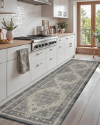 DEXI Kitchen Floor Mats Anti Fatigue, 23x86 Large Long Cushioned Vintage Runner Rug Waterproof, Standing Comfort Memory Foam Padded for Front Sink Laundry Office, Dark Grey