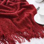 BATTILO HOME Christmas Red Throw Blanket for Couch, Textured Soft Burgundy Throw Blankets, Decorative Knitted Red Blanket for Sofa Bed Living Room, 50"x60"