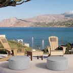 Inflatable Ottoman Stool D21 xH9 for Outdoor/Indoor Use, Water Repellent Patio Foot Rest Stool with Portable Handle,Round Pouf Ottoman Suitable for Garden,Deck and Camping - Stripe Grey