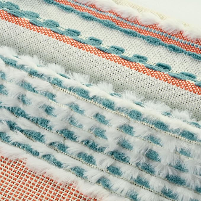 FUTEI Teal Accent Throw Pillow Covers Set of 2, 12x20 Inch Plush Tufted Striped Textured Decorative Pillow Cases for Farmhouse Boho Couch Decor