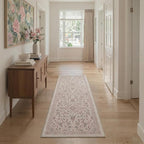 GENIMO 5x7 Area Rugs for Living Room, Machine Washable Non Slip Vintage Rugs, Low Pile Lightweight Chenille Print Rug for Bedroom, Dining Room, Home Office, Dusty Rose