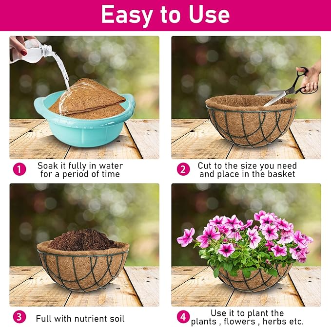 Riare 6 Pack 12 Inch Round Coco Liners Replacement, 100% Natural Coconut Coir Liners for Hanging Baskets, Garden Flower Vegetables Planter Pot, Window Box, Fence, Decks