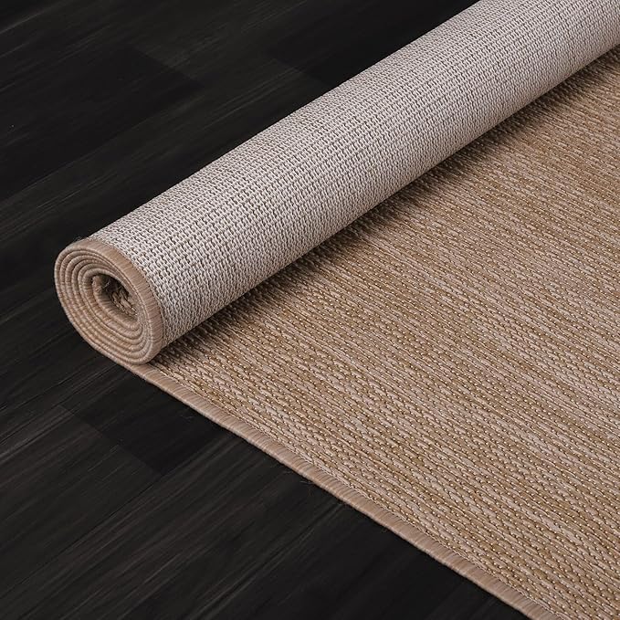 Washable Indoor Outdoor Rug 9x12 Weather Resistant Area Rugs Modern Solid Jute Rug for Porch Deck Balcony Backyard Patio Outside Carpet (9 X 12 Jute Beige)