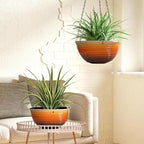 2 Pack Hanging Planters for Indoor Outdoor Plants, 10 Inch Hanging Planter with Drainage Hole & Plug Glazed Hanging Baskets Flower Pots for Garden Home, Orange