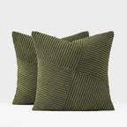 Topfinel 12x12 Inch Olive Green Decorative Throw Pillow Covers Set of 2,Soft Corduroy Small Couch Pillow Covers Windmill Textured Striped Patchwork Cushion Cover Cute Aesthetic Home Decor
