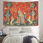 FEASRT Medieval Maiden and Unicorn Tapestry European Royal Tapestry Lion Tapestry, 60x40 Inches Soft Flannelette, Lady and Unicorn for Living Room Bedroom Dorm