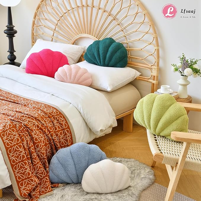 Pink Seashell Throw Pillows, Shell Shaped Throw Pillows, 13 Inch Soft Home Decorative Pillow Plush Cushion for Bed Couch Living Sofa Room Decor Accent Throw Pillow (Dusty Pink, Large-18Inch)