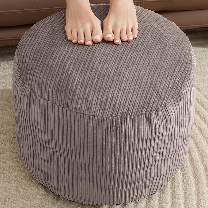 Pouf Ottoman Foot Stools with Foam Small Ottoman for Living Room Corduroy Ottomans Pouf 26x18in Foot Rest for Chair Brown Hassocks and Ottomans