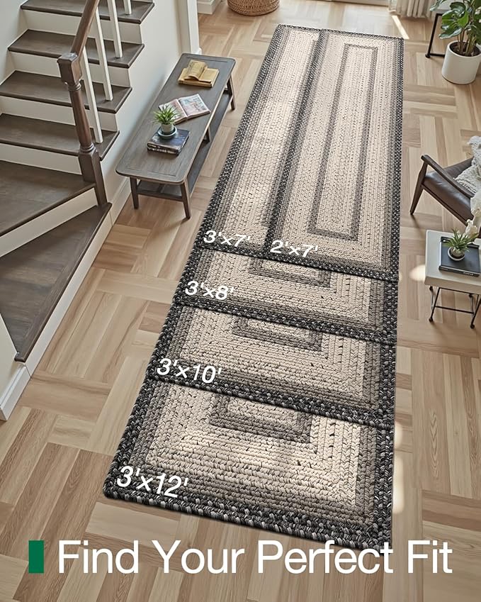 LUMI 3x7 Runner Rug Non Slip for Hallway, Natural Rustic Carpet No Shedding, Farmhouse Braided Area Mat Indoor High Traffic for Living Room, Entryway, Kitchen, Laundry