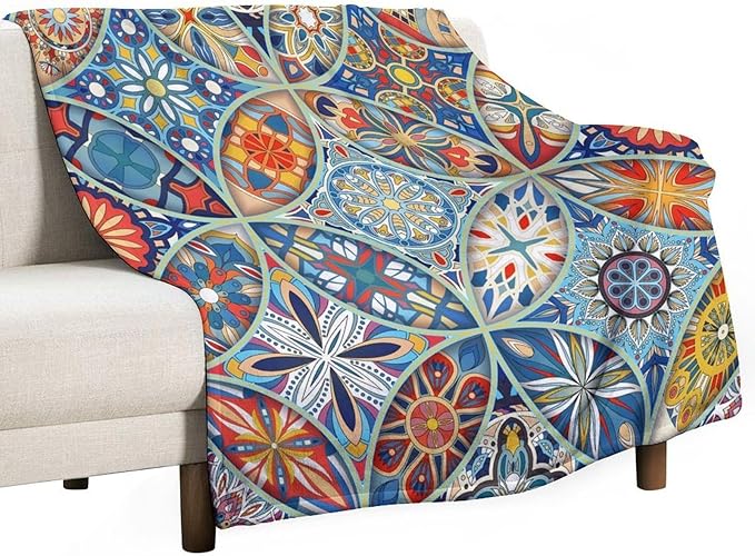 Boho Floral Throw Blanket Colorful Bohemian Mandala Blanket for Sofa Bed Couch Chair Or Dorm 60"x80"