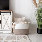 INDRESSME XXXLarge Blanket Basket for Living Room 21.7" x 21.7" x 13.8"-Storage Basket with Handle for Organizing Toy Pillows Woven Cotton Rope Laundry Basket Stuffed Animal Toy Storage for Play Room