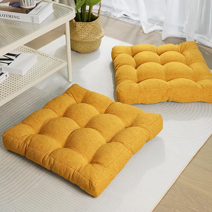 Tromlycs Floor Pillow Seating Cushions for Adults Set of 2 Sitting Large Square Pillow Gel Memory Foam 20 x 20 x 4 Inch Yellow