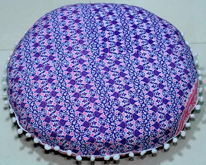 CRAFT KALA Round Mandala Boho Pillow Cover Meditation India Room Seating Poufs Cover for Living Room Yoga Room Home Décor Bedroom Balcony Garden Decoration Cotton Floor Cushion Cover (22", Pink Ombre)