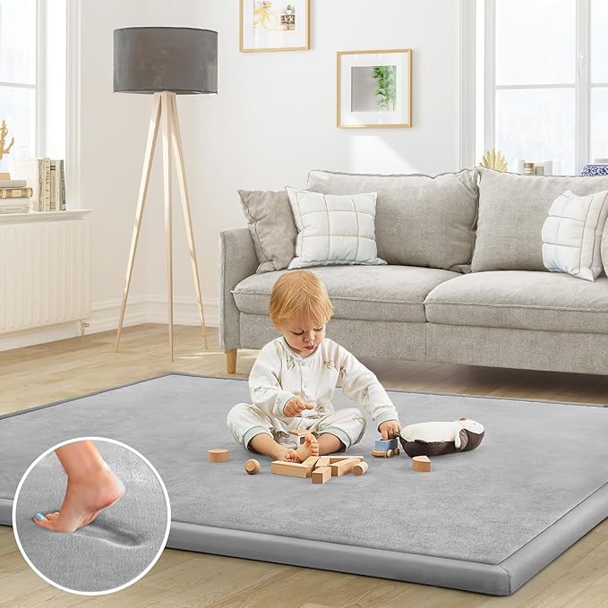 Baby Play Mat for Floor Nursery Rug Muscle Mat Area Rug Playroom Rug 74"x50" Playpen Mat Memory Foam 1.3" Thick Crawling Mat for Babies,Toddlers, Infants, Kids,A Light Gray