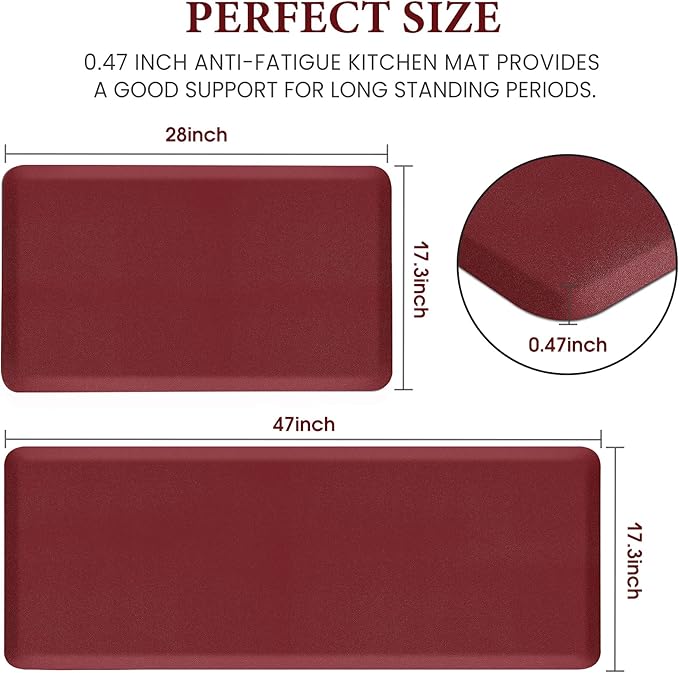 HappyTrends Kitchen Mat [2PCS] Cushioned Comfort Anti-Fatigue Floor Mat, Waterproof Non-Slip Kitchen Rugs, Thick Perfect Ergonomic Foam Standing mat for Kitchen, Home, Office, Laundry,Red