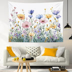 LB Aesthetic Flower Tapestry Rustic Colorful Floral Green Plant Wall Tapestry Nature Wildflower Botanical Tapestries for Bedroom Living Room College Dorm Wall Decor,78Wx60H inches