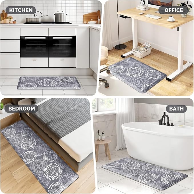 LuxStep Kitchen Mat Waterproof Kitchen Rugs for Floor Cushioned Anti-Fatigue Mat Non-Slip Standing Desk Mat Comfort Floor Mats for House Sink Office 17.3" x 60" Grey