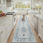 Area Rugs 2'x9' Runner Rug Non Slip Washable for Kitchen Hallway Bedroom Beside Laundry Room Bathroom Rug, Floor Carpet, Light Blue Navy Beige Gray White