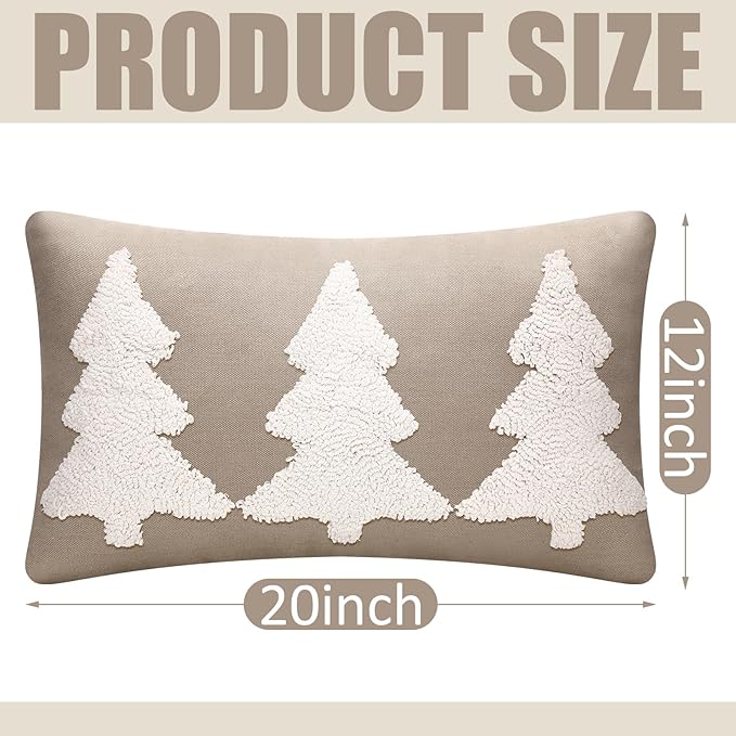 Mixweer Christmas Tree Pillow Covers 12 x 20 Inch Christmas Pillow Covers Neutral Xmas Decor Neutral Tufted Embroidery Decorative for Winter Sofa Home Living Room Bedroom Holiday Decor