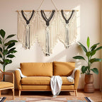 guzhiou large macrame wall hanging - Boho Tapestry Macrame Wall Decor Art- Chic Bohemian Handmade Woven Tapestry Home Decoration for Bedroom Living Room Apartment Wedding Party - 43"x32" (Beige-grey)