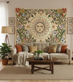 Accnicc Boho Sun and Moon Tapestry Vintage Floral Wall Tapestry for Bedroom Aesthetic Beige Celestial Plant Flower Butterfly Small Tapestries Wall Hanging for Living Room Dorm 48 x 36 Inch