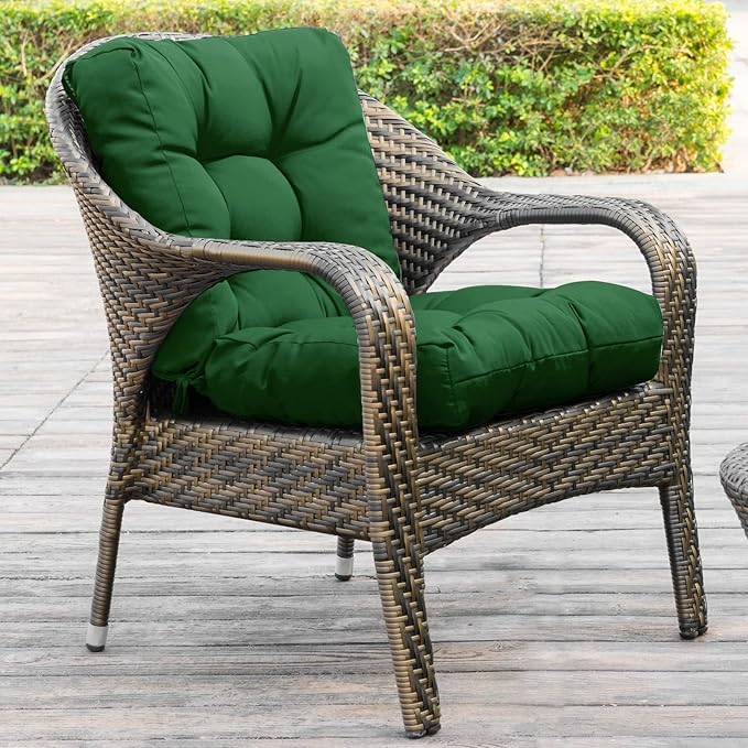 QILLOWAY Outdoor Seat/Back Chair Cushion Tufted Pillow, Spring/Summer Seasonal Replacement Cushions - Set of 2 (Mallard/Forest Green)