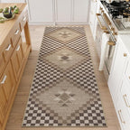 LIVEBOX Washable Easy Jute Rug Runners 2x6 for Entryway, Non Skid Kitchen Runner Rugs for Indoor Outdoor Entrance, Checkered Brown Hallway Rug Runner for Laundry Room Bedroom